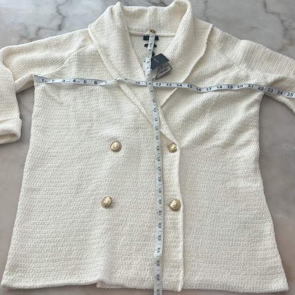 Massimo Dutti Weave Textured Wrap Cardigan With Gold Buttons Ivory Cream Sz S/M - Picture 6 of 15
